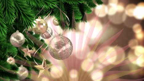 Animation-Von-Weihnachtsschnee,-Der-über-Leuchtende-Lichter-Und-Weihnachtsbaumhintergrund-Fällt