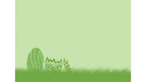Animation-of-easter-eggs-and-shapes-over-green-background