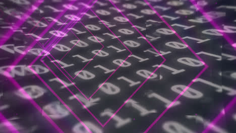 Animation-of-tunnel-with-neon-shapes-over-binary-coding-on-black-background