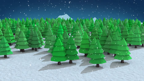 Animation-of-snow-falling-over-fir-trees-in-winter-scenery