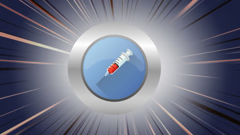 Digital-animation-of-syringe-icon-over-round-banner-against-blue-radial-background