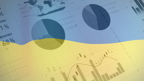 Animation-of-graphs-and-data-over-flag-of-ukraine