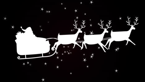 Animation-of-santa-sleigh-over-stars-on-black-background