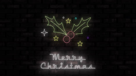 Animation-Von-Neon-Frohe-Weihnachten-Text-Und-Heilige-Auf-Schwarzem-Hintergrund