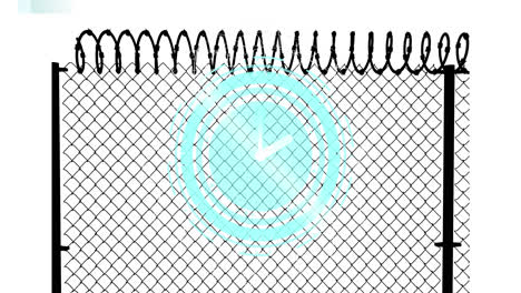 Animation-of-fence-and-clock-over-white-background