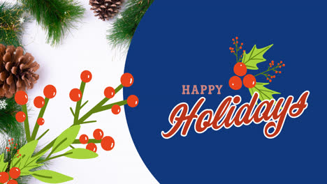 Animation-of-happy-holidays-text-at-christmas-over-fir-tree
