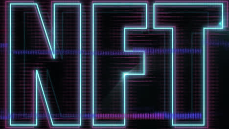 Digital-animation-of-glitch-effect-over-neon-nft-text-banner-against-black-background