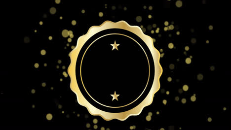 Animation-of-medal-with-stars-over-moving-golden-dots-on-black-background