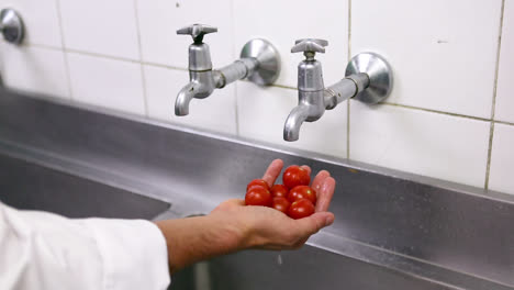 Chef-washing-cherry-tomatoes-under-the-tap