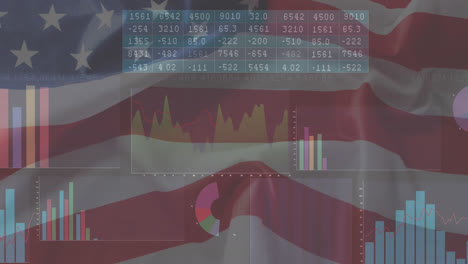 Animation-of-american-flag-with-statistics-processing