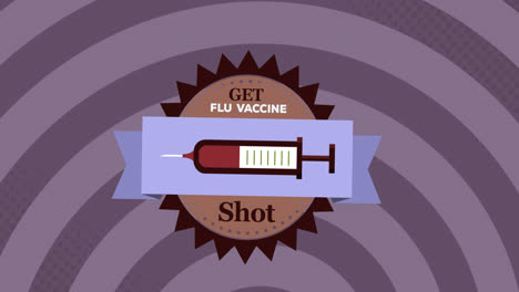 Digital-animation-of-get-flu-vaccine-shot-text-banner-with-syringe-icon-on-purple-spiral-background