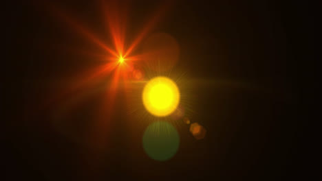 Animation-of-yellow-light-and-red-star-moving-on-black-background