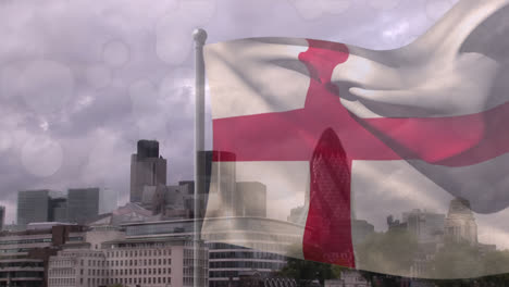 Animation-of-flag-of-england-over-cityscape