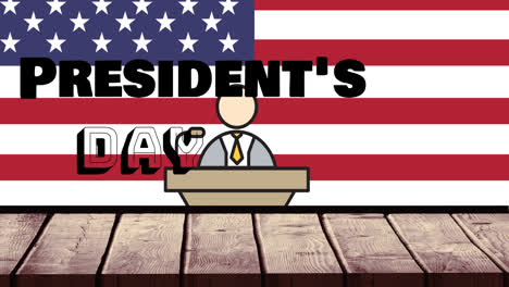 Animación-Del-Texto-Del-Día-Del-Presidente-Sobre-La-Bandera-Estadounidense