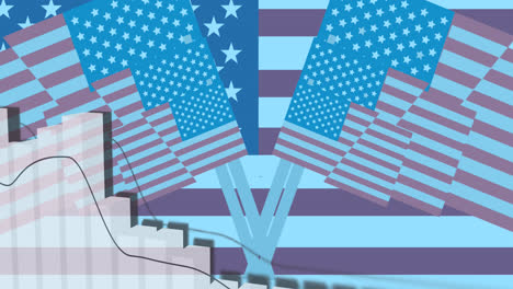 Animation-Der-Statistikverarbeitung-über-Flaggen-Der-Vereinigten-Staaten-Von-Amerika