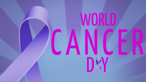 Animation-of-world-cancer-day-text-and-blue-ribbon-on-blue-background