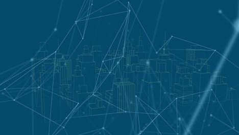 Animation-of-network-of-connections-over-city-on-blue-background