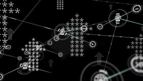 Animation-of-network-of-connections-over-arrows-on-black-background