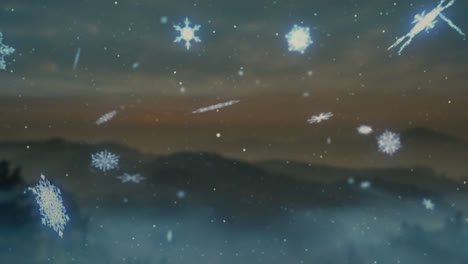 Animation-of-snow-falling-over-mountains-background
