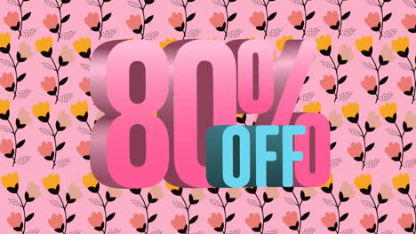 Animation-of-80-percentage-text-over-flowers-on-pink-background