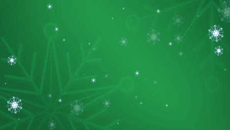 Animation-Eines-Flackernden-Weihnachtsmusters-Mit-Schneeflocken-Auf-Grünem-Hintergrund