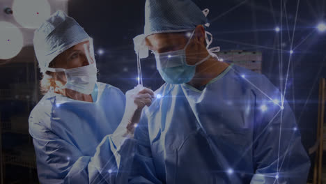 Animation-of-network-of-connections-over-caucasian-surgeons-during-surgery