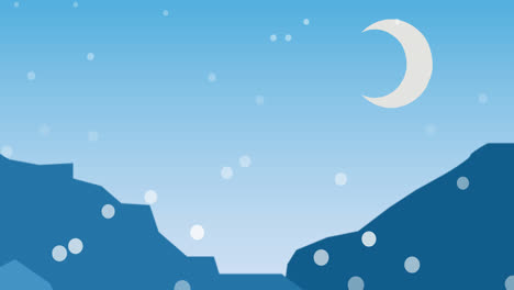 Animation-of-christmas-crescent-moon-and-white-dots-falling-on-blue-background