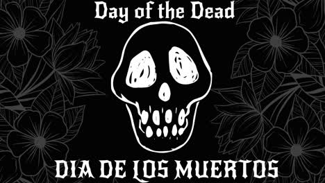Animation-Des-Tages-Der-Toten-Dia-De-Los-Muertos-über-Totenkopf-Auf-Schwarzem-Hintergrund