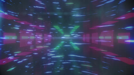 Animation-Von-Lichtspuren-über-Einem-Digitalen-Tunnel