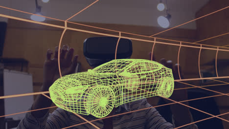Animation-Einer-Digitalen-3D-Zeichnung-Eines-Autos-über-Einer-Frau-Mit-VR-Headset