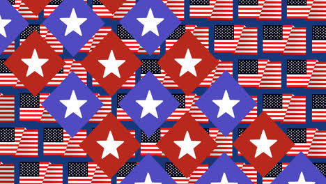 Animation-Von-Sternen-Und-Quadraten-über-Amerikanischen-Flaggen