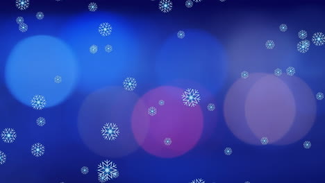 Animation-Von-Weihnachtsschneeflocken,-Die-Auf-Blauen-Hintergrund-Fallen