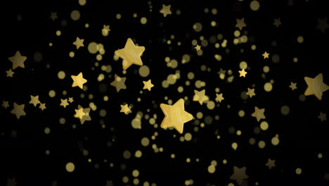 Animation-of-golden-dots-and-stars-falling-on-black-background