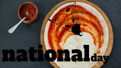 Animation-of-pizza-icon-and-national-pizza-day-text-over-fresh-pizza