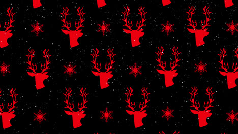 Animation-Von-Sternen,-Die-über-Ein-Weihnachtliches-Rotes-Rentiermuster-Im-Hintergrund-Fallen