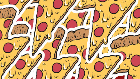 Animation-of-multiple-lightning-shape-pizza-icons-on-red-background