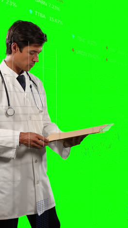 Animation-of-biracial-male-doctor-over-data-processing-on-green-screen