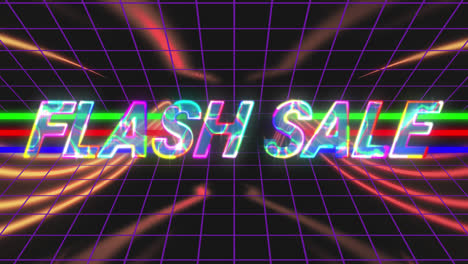 Animation-of-flash-sale-and-neon-lines-on-black-background