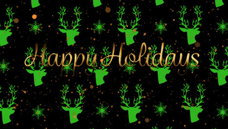 Animation-of-christmas-greetings-over-christmas-green-reindeer-pattern-in-background