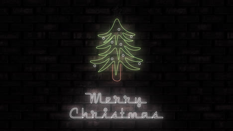 Animation-of-neon-merry-christmas-text-and-christmas-tree-on-black-background