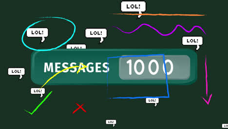 Multiple-speech-with-lol-text-and-abstract-colorful-shapes-against-increasing-messages