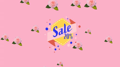 Animation-Des-Verkaufstextes-über-Blumen-Auf-Rosa-Hintergrund