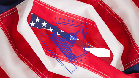 Animation-Der-Amerikanischen-Flagge-über-Dem-Gebäudesymbol-über-Der-Amerikanischen-Flagge
