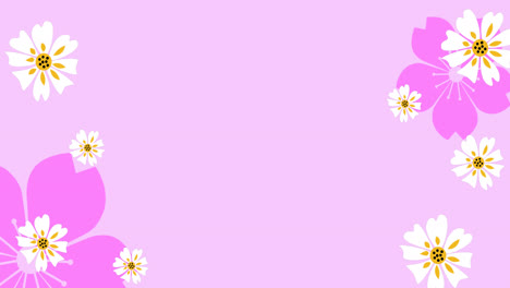 Animation-Mehrerer-Blumen,-Die-Sich-über-Einen-Rosa-Hintergrund-Bewegen
