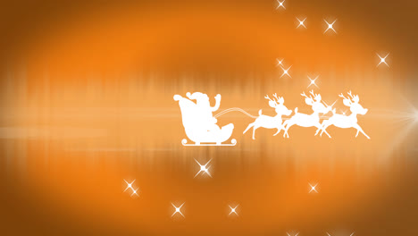Animation-of-santa-sleigh-over-stars-on-orange-background