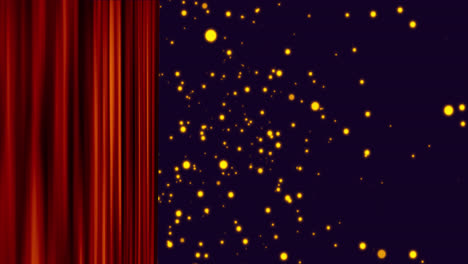 Animation-of-red-curtain-revealing-black-space-with-golden-dots