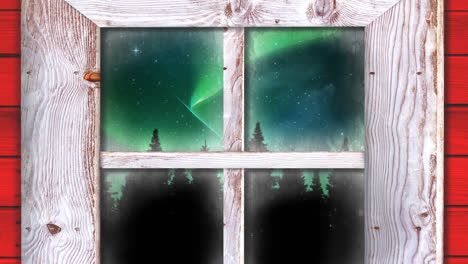 Animation-of-aurora-borealis-and-christmas-winter-scenery-seen-through-window