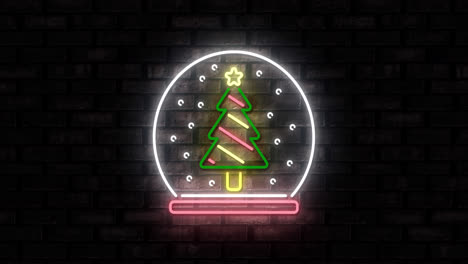 Animation-Eines-Neon-Weihnachtsbaums-In-Einer-Schneekugel-Auf-Schwarzem-Hintergrund