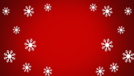 Animation-Von-Weihnachtsschneeflocken,-Die-Auf-Roten-Hintergrund-Fallen