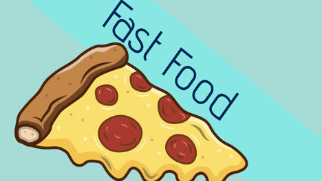 Animation-of-fast-food-and-pizza-slice-on-blue-background